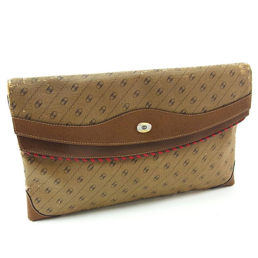 Authentic Gucci Clutch bag Second bag G logos Beige Brown For Woman